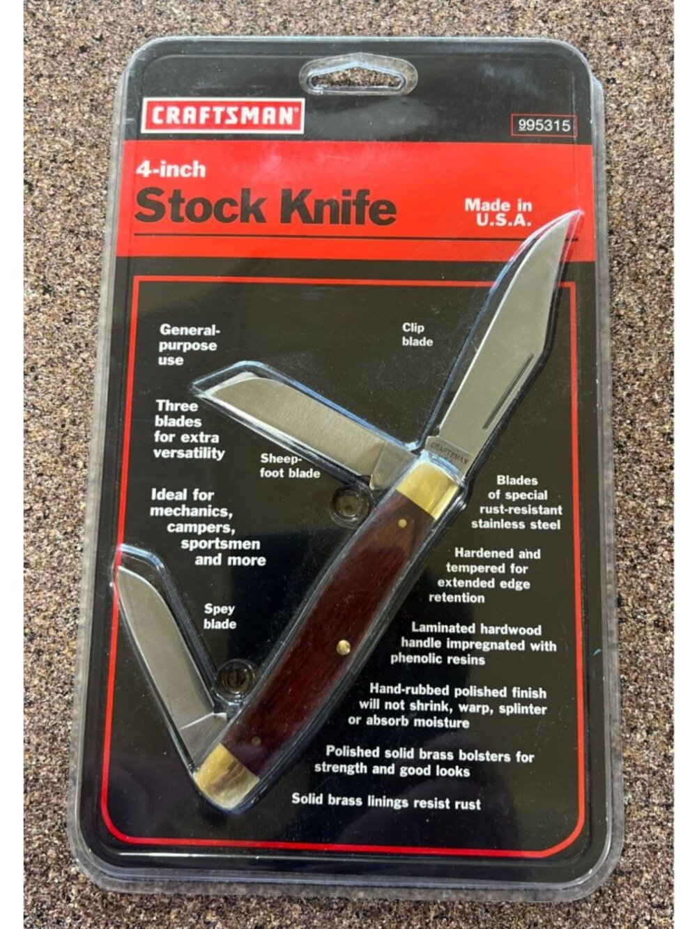 Craftsman 4-Inch Folding Stock Knife 3 Blades New 95235 USA NOS